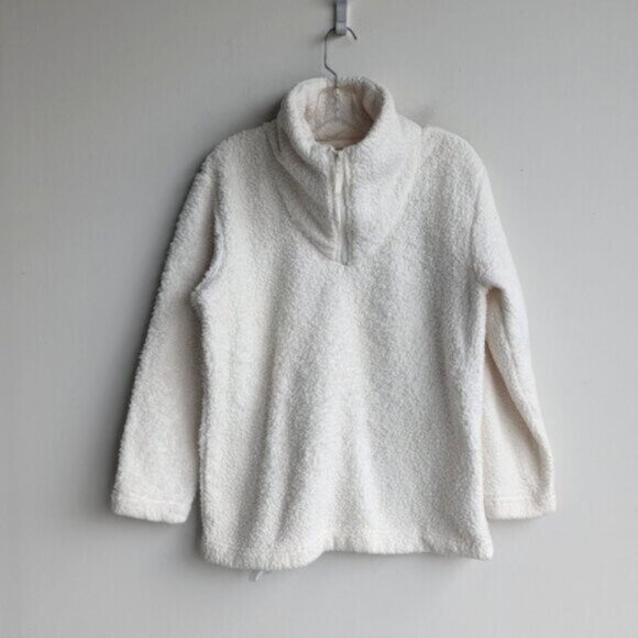 White Teddy Sherpa 1/4 zip pullover sweater - Picture 1 of 6